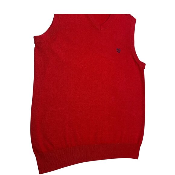 Chaps Mens M Red Sleeveless V-Neck Sweater Vest Embroidered Logo Preppy Casual - Picture 3 of 16